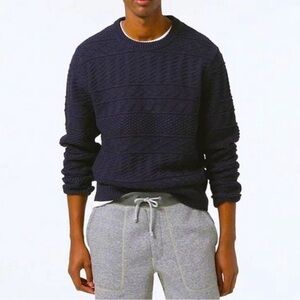 J Crew Mens Cotton Sweater Combination Guernsey Stitch Navy XL Chunky Grandpa